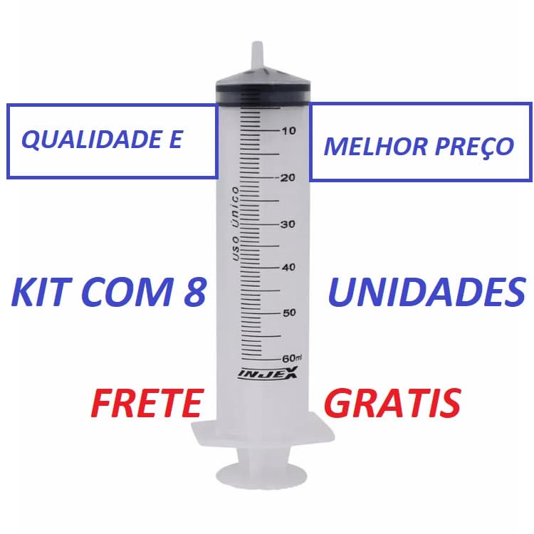8 Unidades de Seringa de 60Ml Bico Slip (Liso) - Capacidade 60 ML - Ozonioterapia