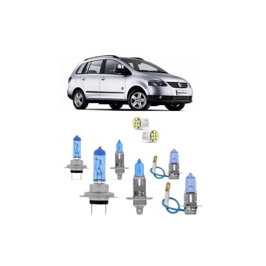 Kit Lâmpadas Super Branca Vw Spacefox 2007, 2008, 2009 Farol Foco Duplo Baixo H7 Alto H1 Milha H3