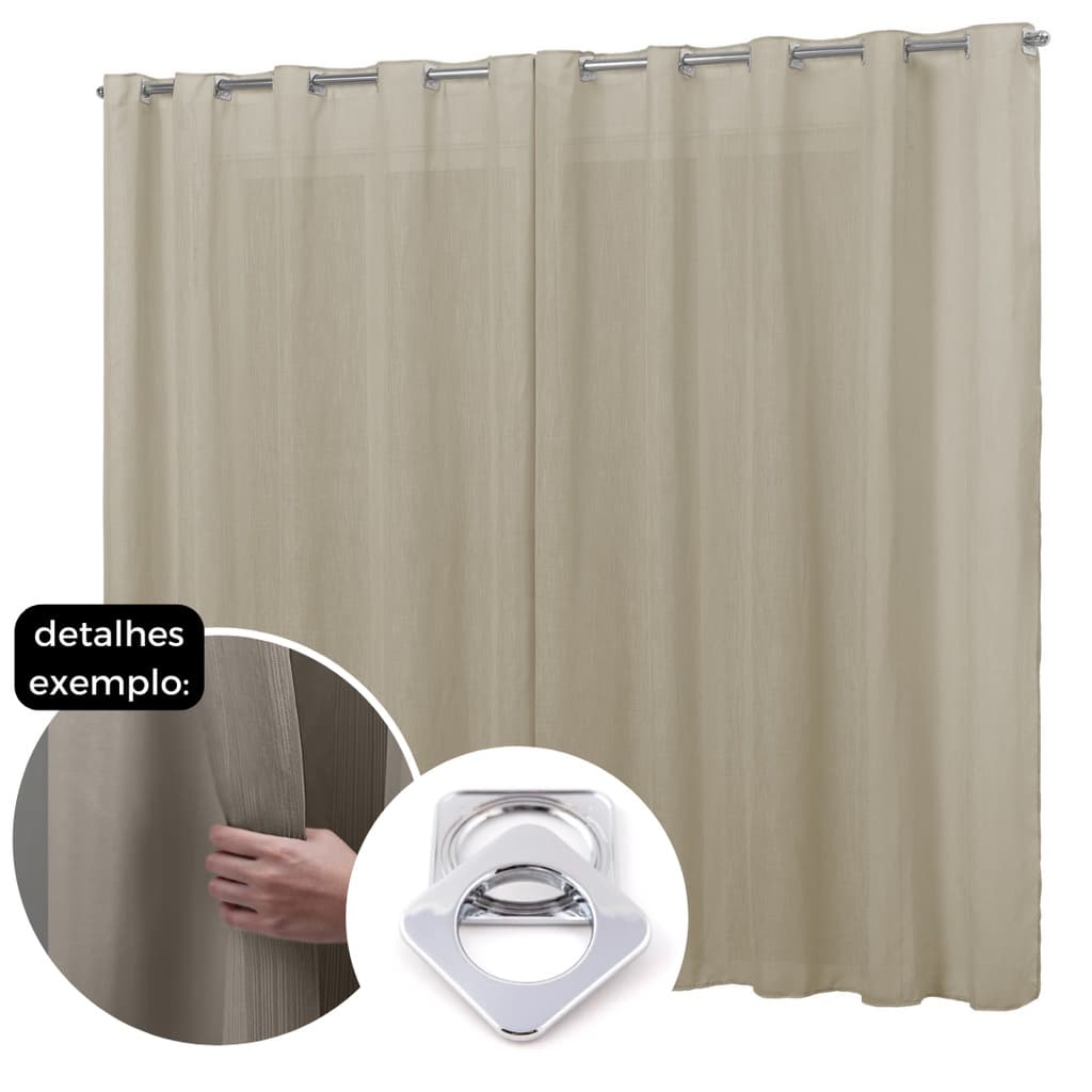 Cortina Linho Voil Flame Com Forro Tipo Gaze 6,00 x 2,30 Para Varão Simples