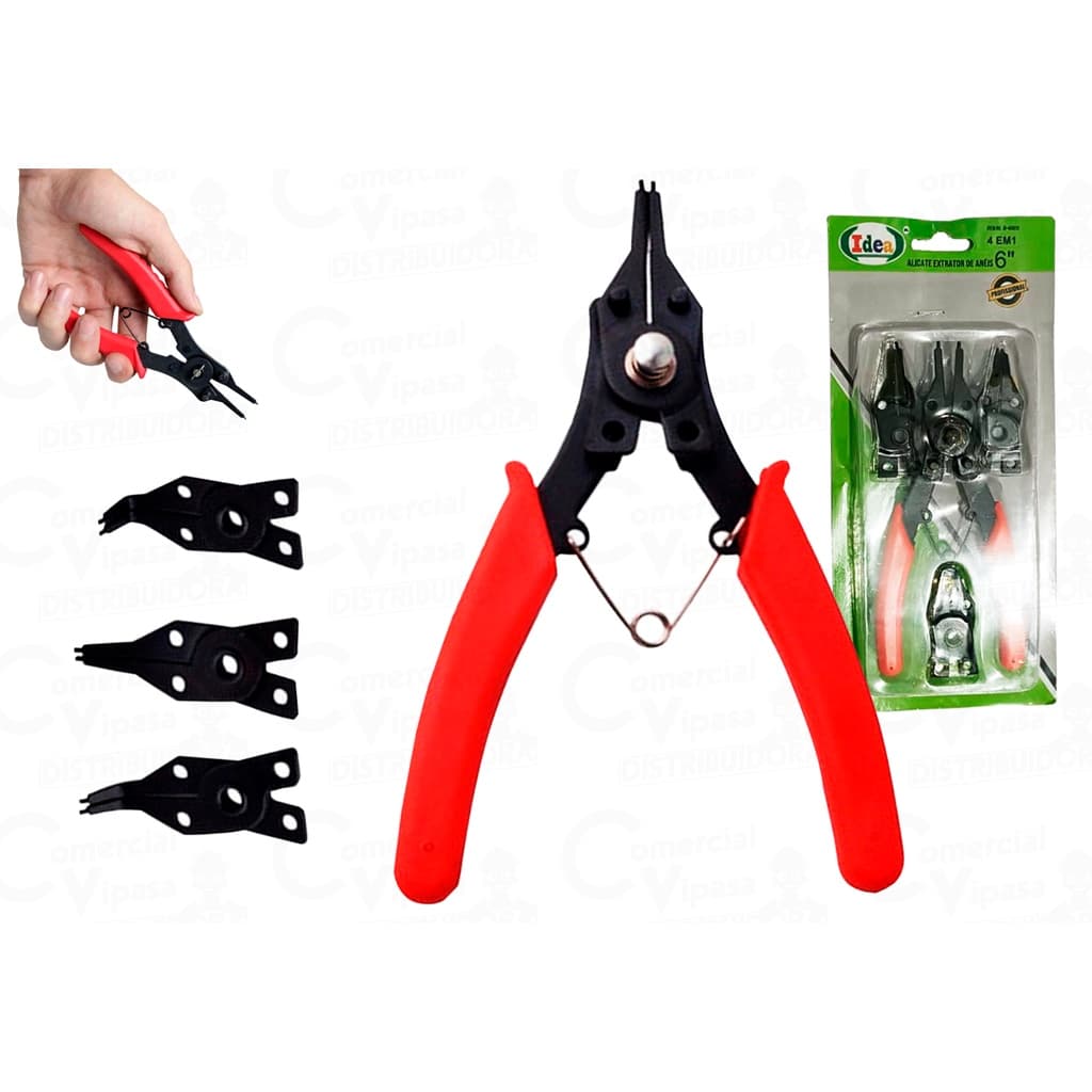Alicate Extrator de Anéis Universal 6 Polegadas Com 4 Cabeças Profissional