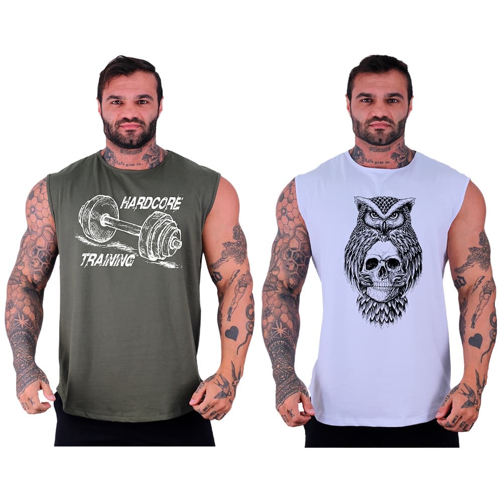 Kit 2 Regatas Machão Longline Masculina MXD Conceito Academia Musculação Casual
