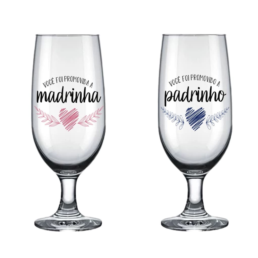 Kit De 2 Taças Vidro Padrinho E Madrinha De 300ml Batizado Casamento Dindo E Dinda