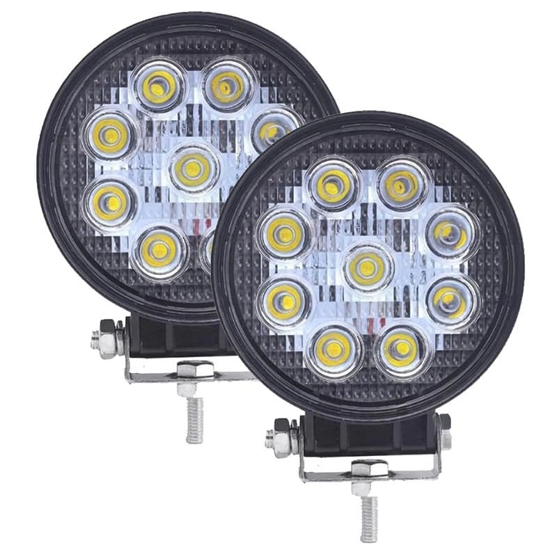 Par de Farol de Milha LED Branco 9 Leds Redondo Universal 12/24V 27W 6000K Bivolt