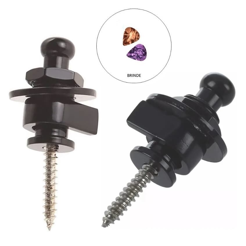 Trava Strap Lock Preto de Correia e Talabarte Par 2 Peças Para Guitarra Violão Contra Baixo Com Palhetas