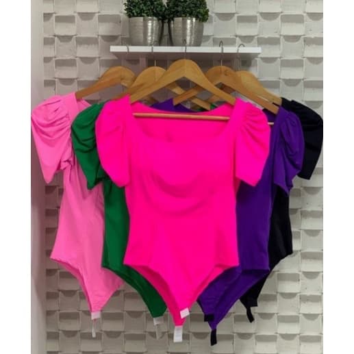 Body feminino com bojo manga curta princesa bufante moda blogueira estilo