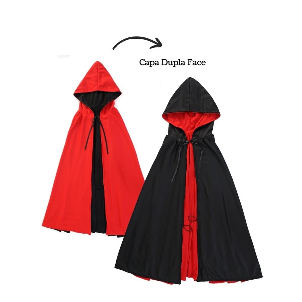 Capa Infantil Drácula Vampiro Dupla Face Halloween Festa