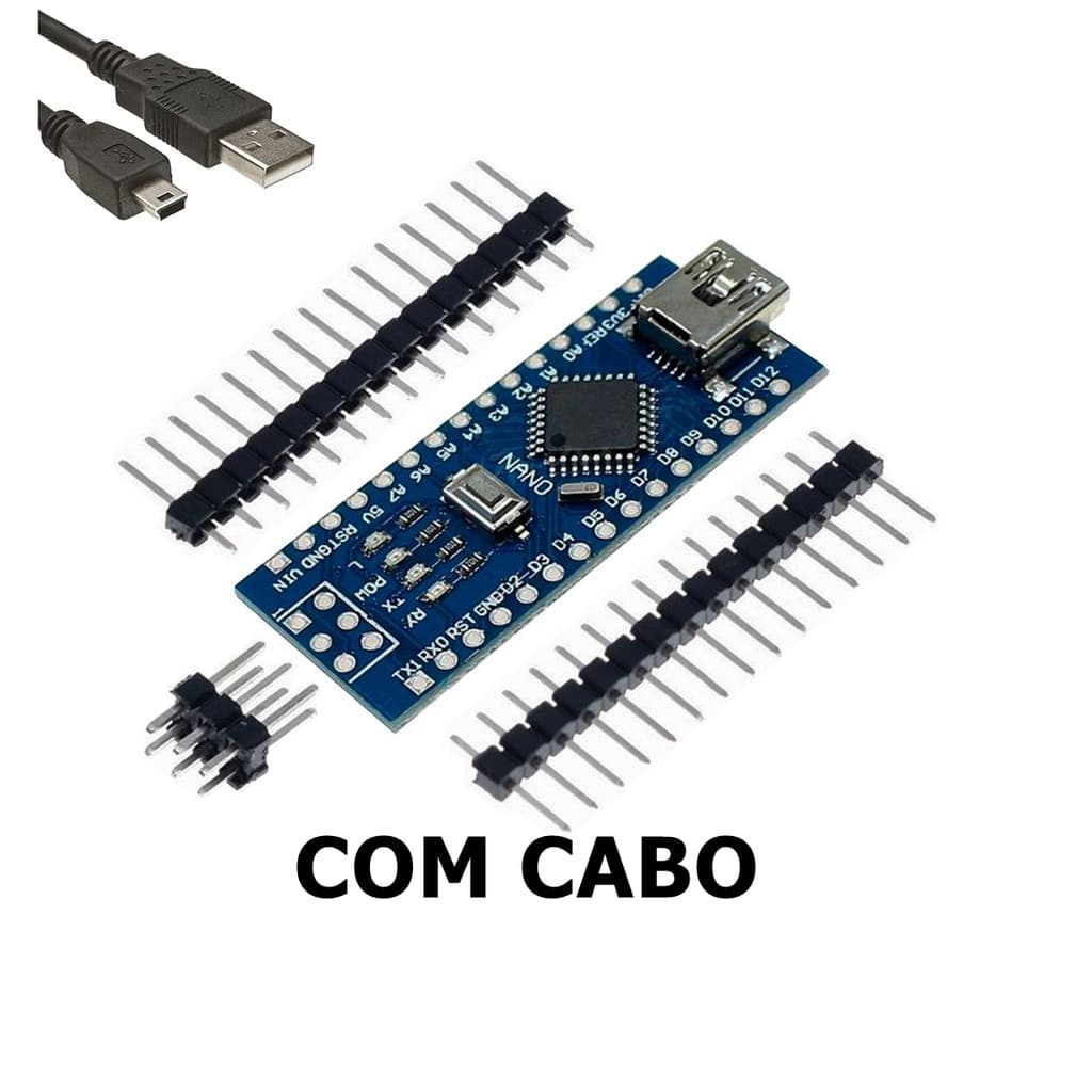 Placa Arduino Nano Com Conector V3 Pino Não Soldado + Cabo