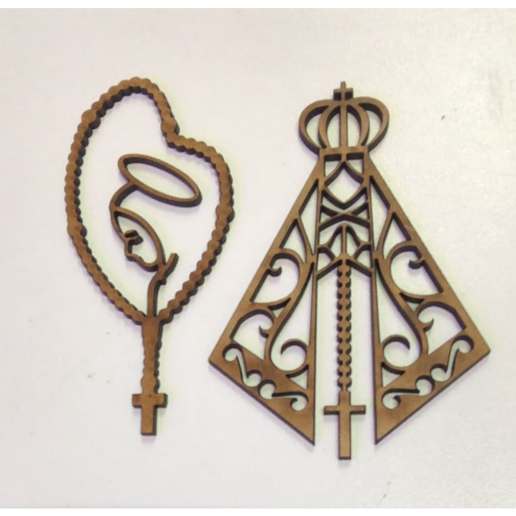 Kit 15 unidades Nossa Senhora Aparecida em 10cm + 10 Terços em 10cm - MDF 3mm