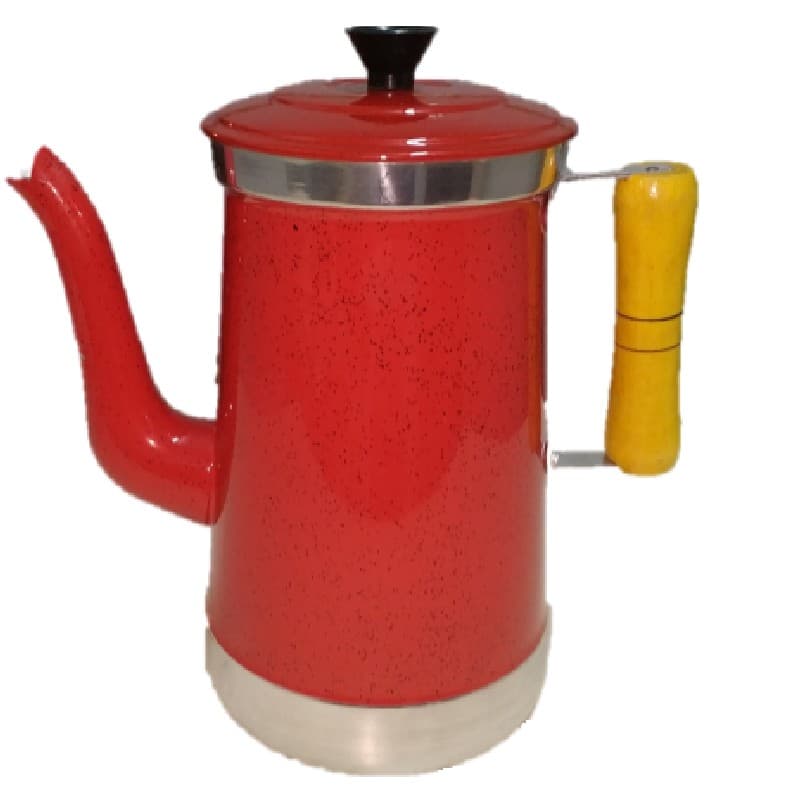 Bule de café 2,5 litros de alumínio vermelho cabo de madeira