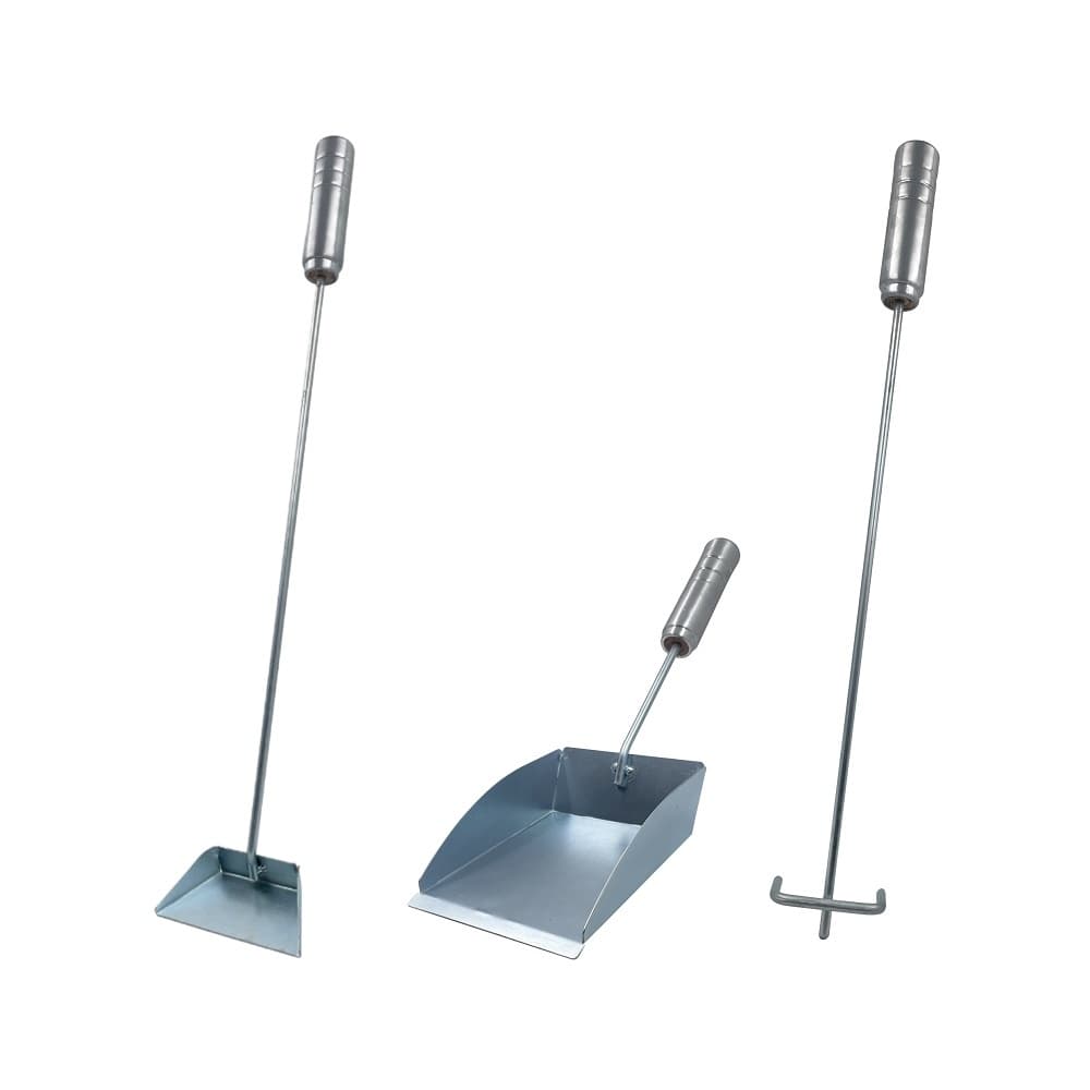 Kit Braseiro Rastelo Mexedor + Espalhador Brasa + Pá Limpeza