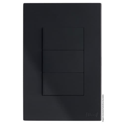Conjunto Interruptor Triplo Simples Preto Fosco Tecla Apagador Acendedor Kit Recta Blux