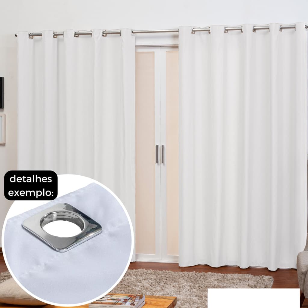 Cortina Sala e Quarto 4,00 x 1,80 Ilhós Cromado Varão Simples