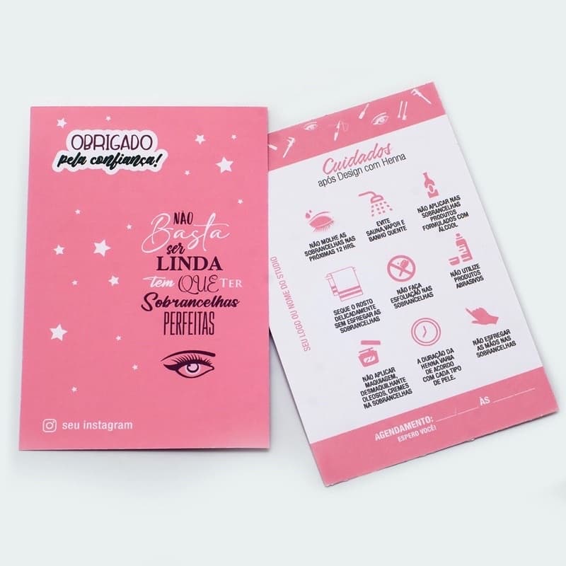 50 cartão Cuidados Para Design Sobrancelha e Henna mimo para cliente