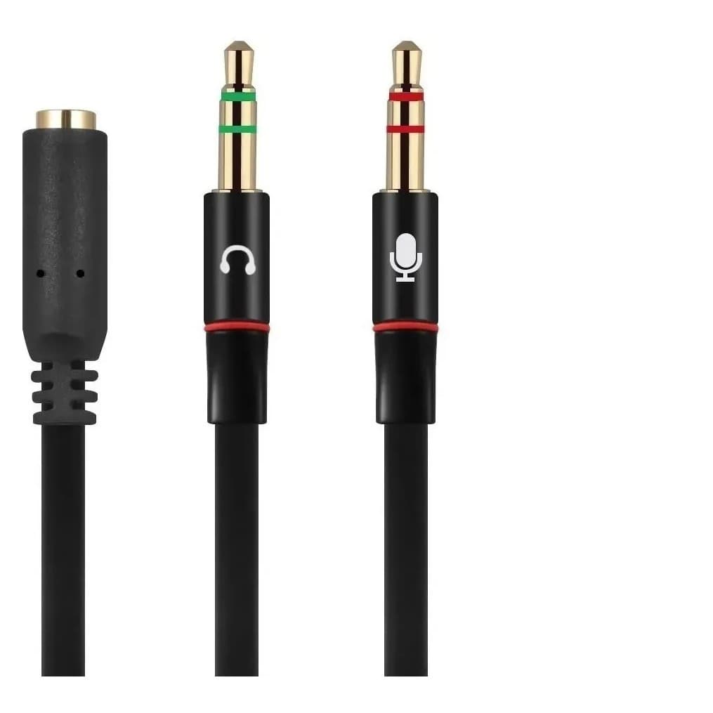 Cabo Adaptador P3 Fêmea Para 2 P2 Macho 3,5mm - Fone e Microfone Para Headset