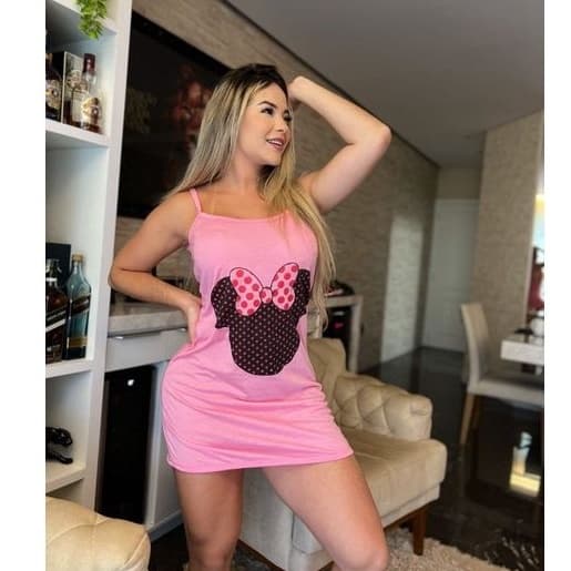 Camisola Algodão Estampada de Alcinha Feminina Confortável Camisola Comportada