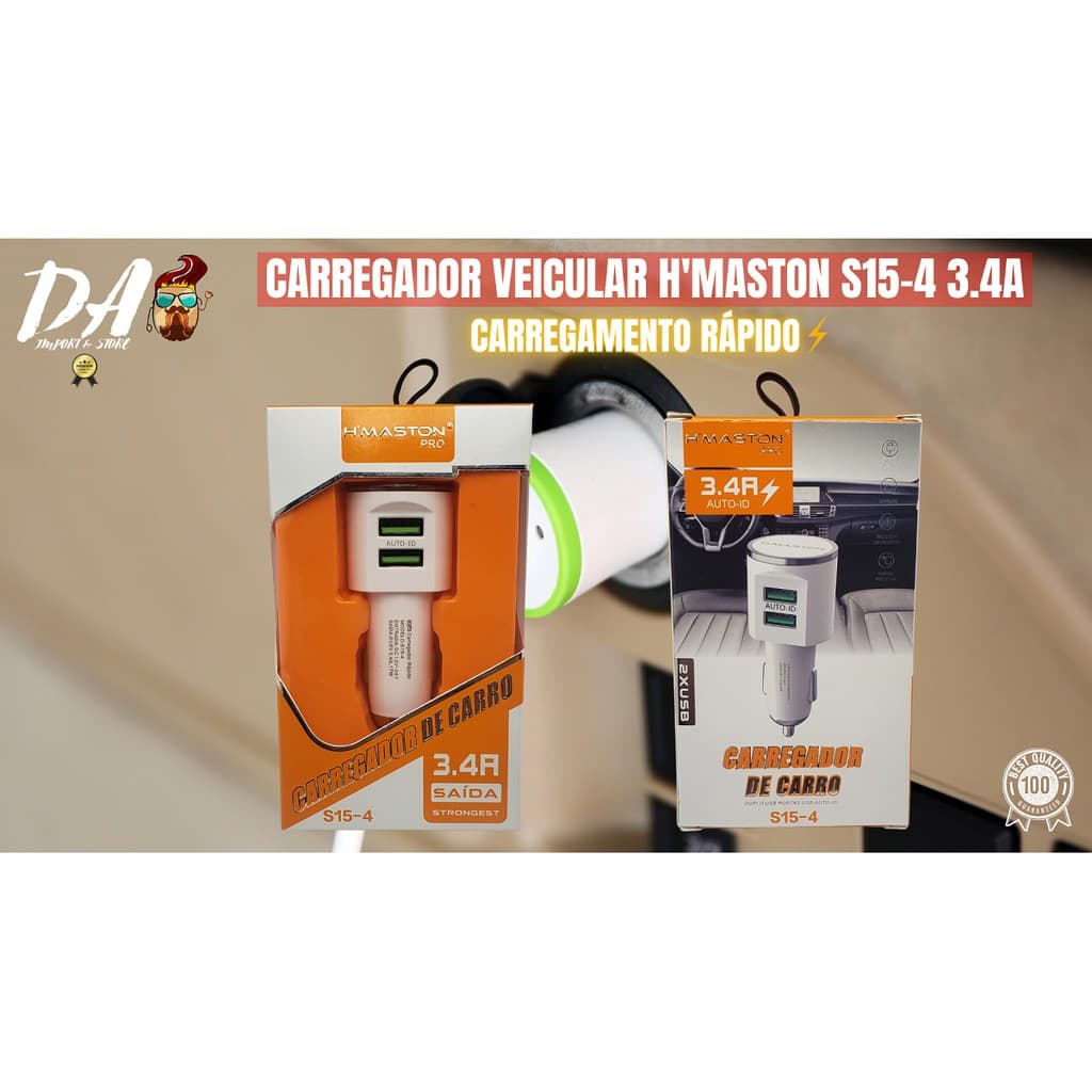 Carregador Celular Veicular Turbo 2 Saida 3.4A H'Maston Safe ID