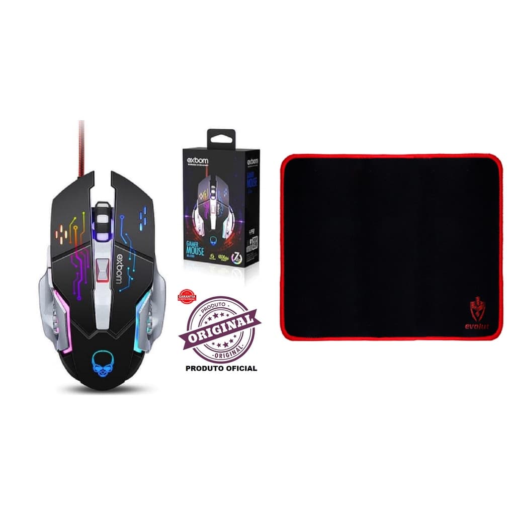 Kit Mouse Gamer  Led Rgb Com Mouse Pad Médio Evolut Speed