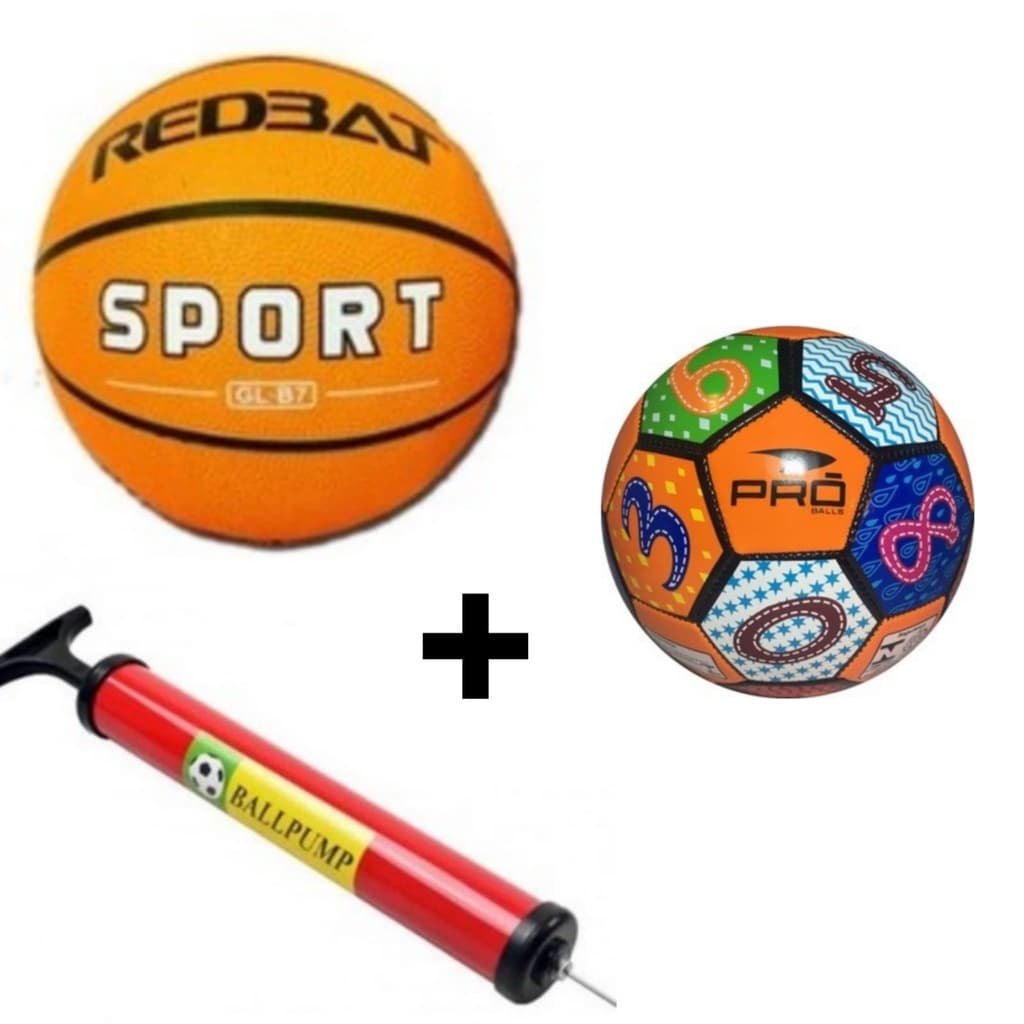 Bola de Basquete N°7 + Bola de Futebol Recreação Número 3 Infantil/Jardim de Infância + Bomba de Ar