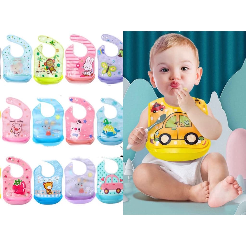 Babador de Plástico e Silicone Babador Infantil Cata Migalha Impermeável