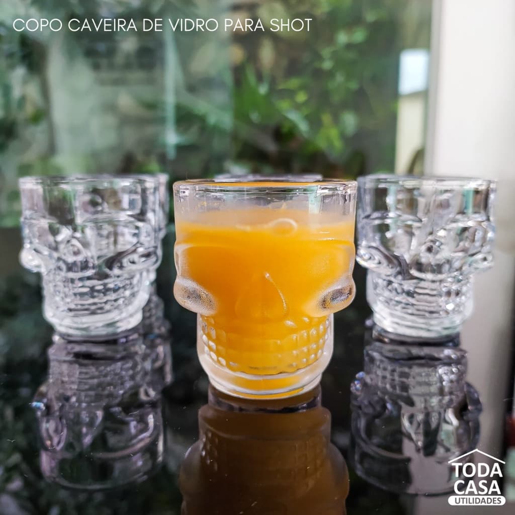 Kit 6 Unidades Copo Caveira de Vidro Shot Dose Tequila Cachaça Whisky 50ml