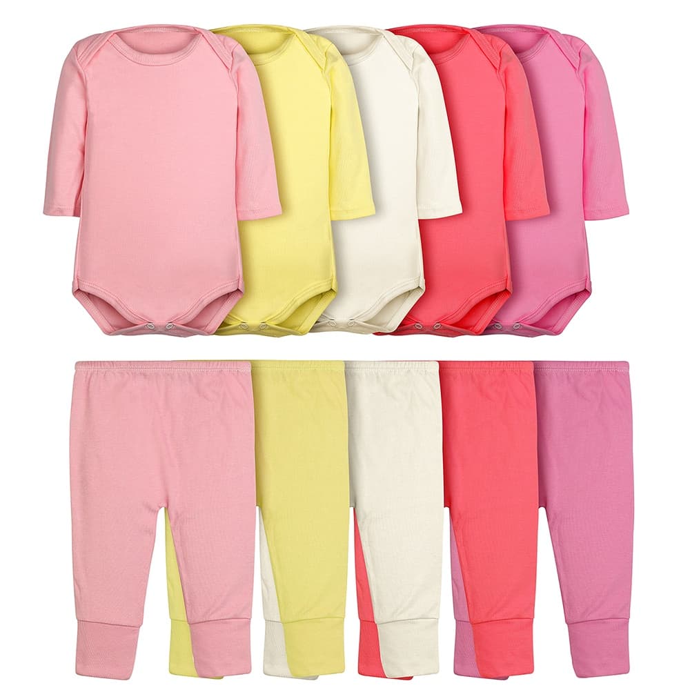 Body Bebê e Calça Mijão Kit 10 Peças Manga Longa Feminino Roupinha de Bebê Infantil