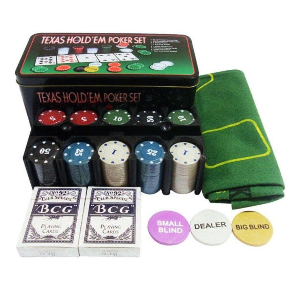 Kit Jogo De Poker World 200 Fichas Com 2 Baralhos + Toalha Verde