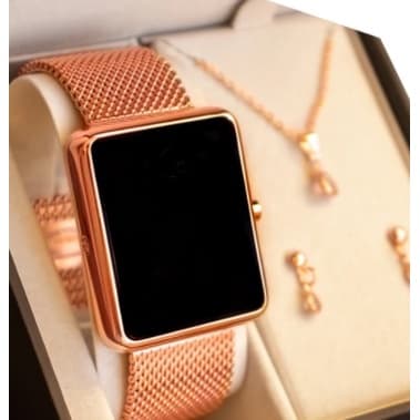 Relógio de Pulso Feminino Digital Led Luxo em Aço inoxidável, Dourado 5364