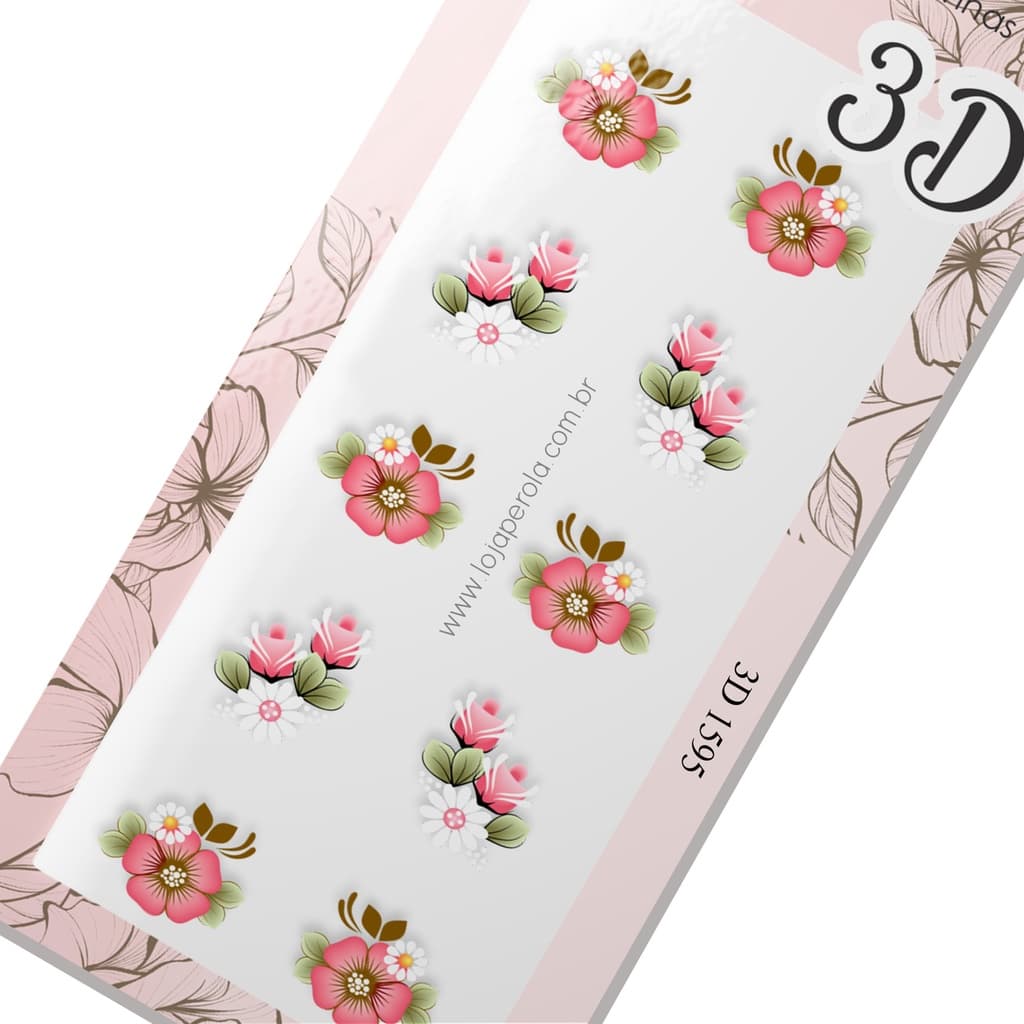 Adesivo 3D de Unha- Flores e margaridas salmão delicadas-3D 1595