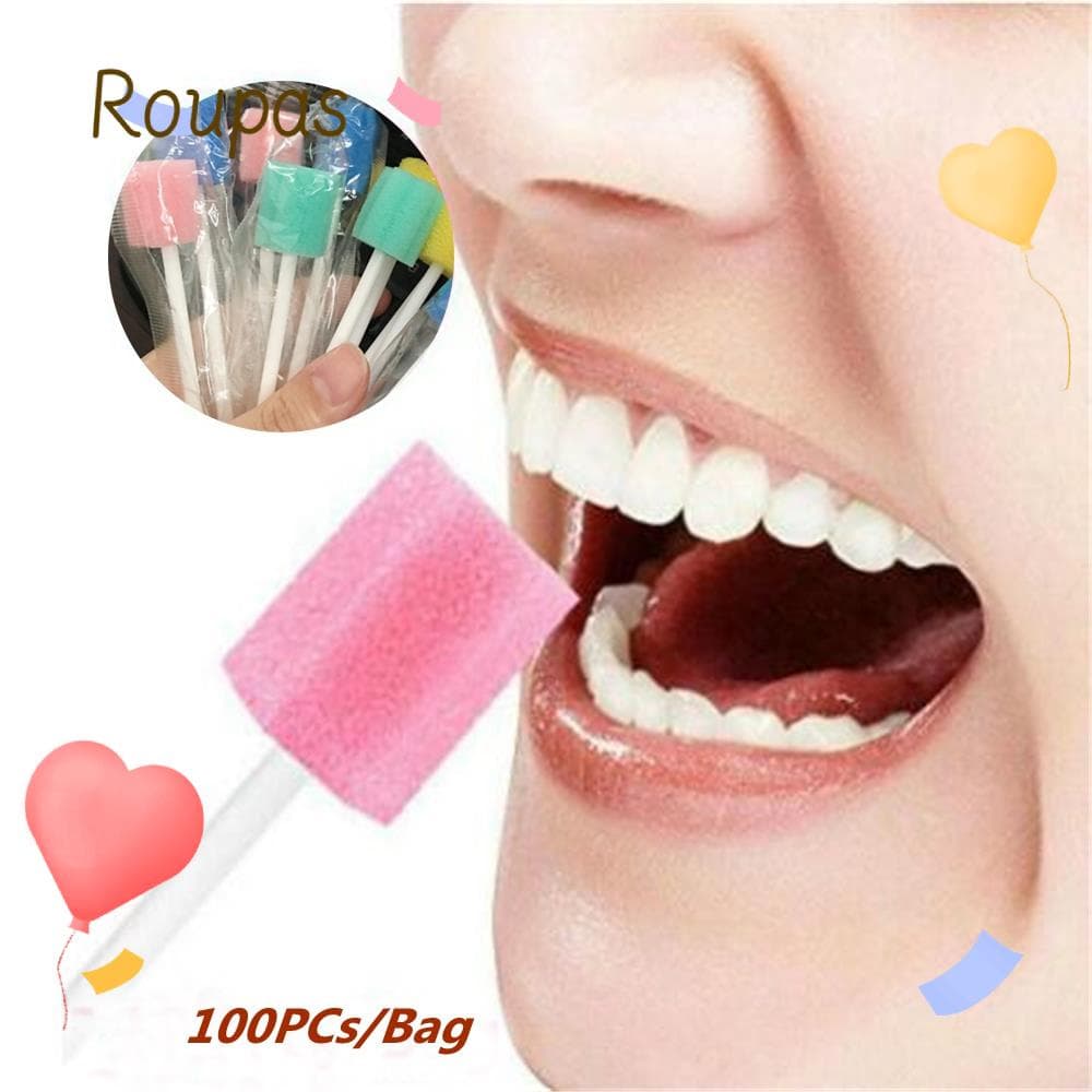 ROUPAS 100 Unidades De Cotonete De Esponja Para Cuidados Bucais Descartável Azul Rosa Macio Limpeza De Dentes