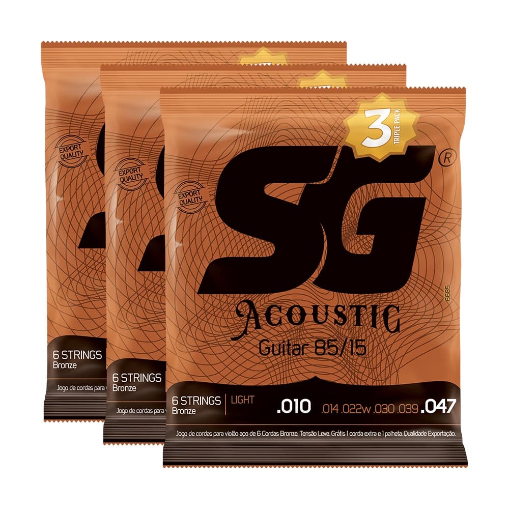 Kit 9 Encordoamento SG Violão Aço 010 Bronze 85/15 - Light