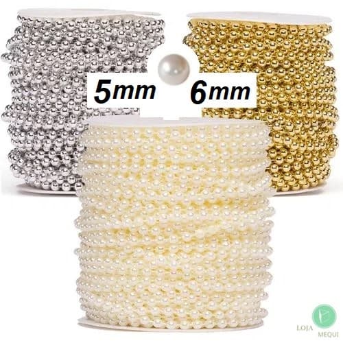 1 METRO Fio Cordão Pérola Inteira 3mm 4mm 5mm 6mm 8mm ABS
