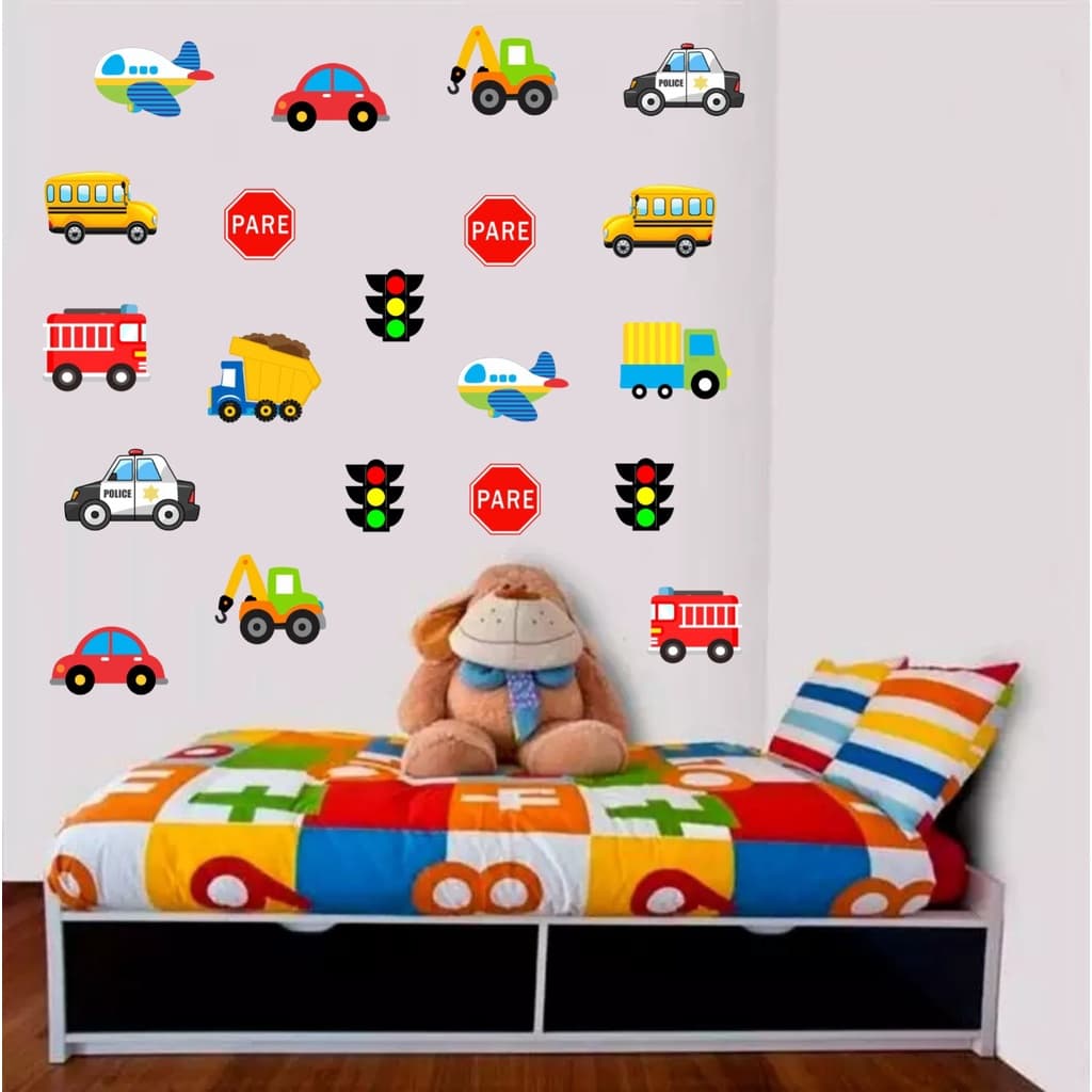Kit Adesivo de Parede Carros e Relampago Mc Queen - Papel de Parede Infantil - Adesivo de Parede Infantil - Decoração de Quarto