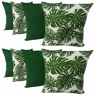 Kit 8 Capas Almofadas 45 X 45 Cm 4 Estampadas Costela De Adão ( VERDE ) E 4 Lisas VERDE Com Zíper