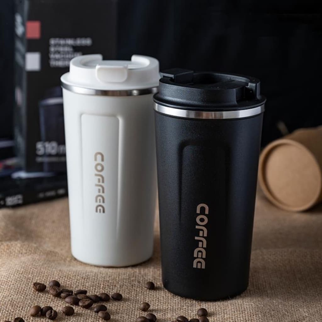 Copo Térmico de Café de Aço Inoxidável Portátil Garrafa Caneca Copo Térmico de Água Isolado a Prova de Vazamentos Para Carro Viagem - 510ml Preto