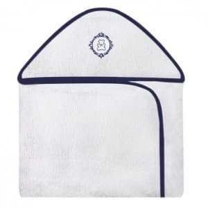 Toalha Com Capuz Infantil Bordada Urso Arabesco Branco Forrada Com Tecido Toalha Fralda 100% Algodão