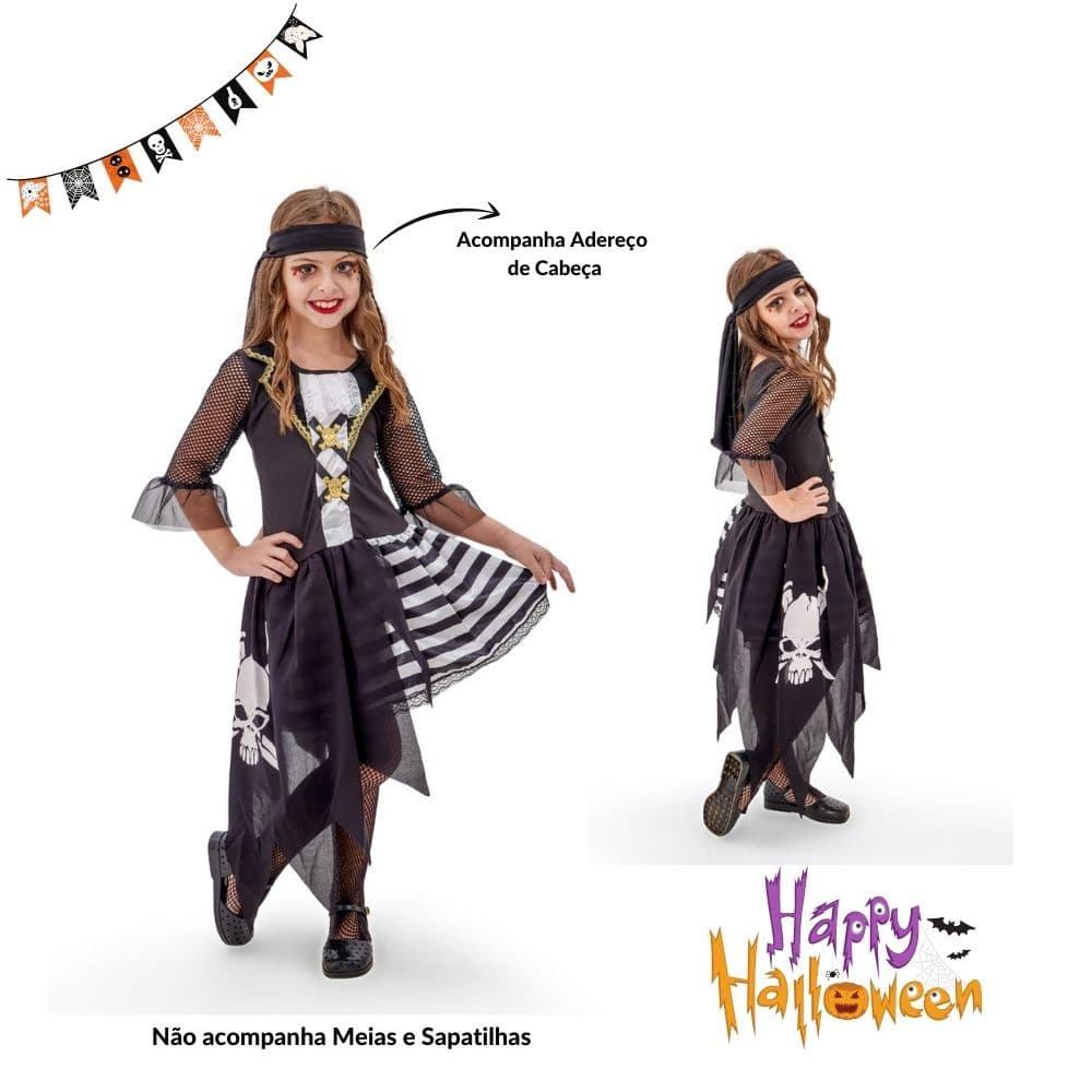 Fantasia Infantil Dia das Bruxas Halloween Festa Pirata Carnaval