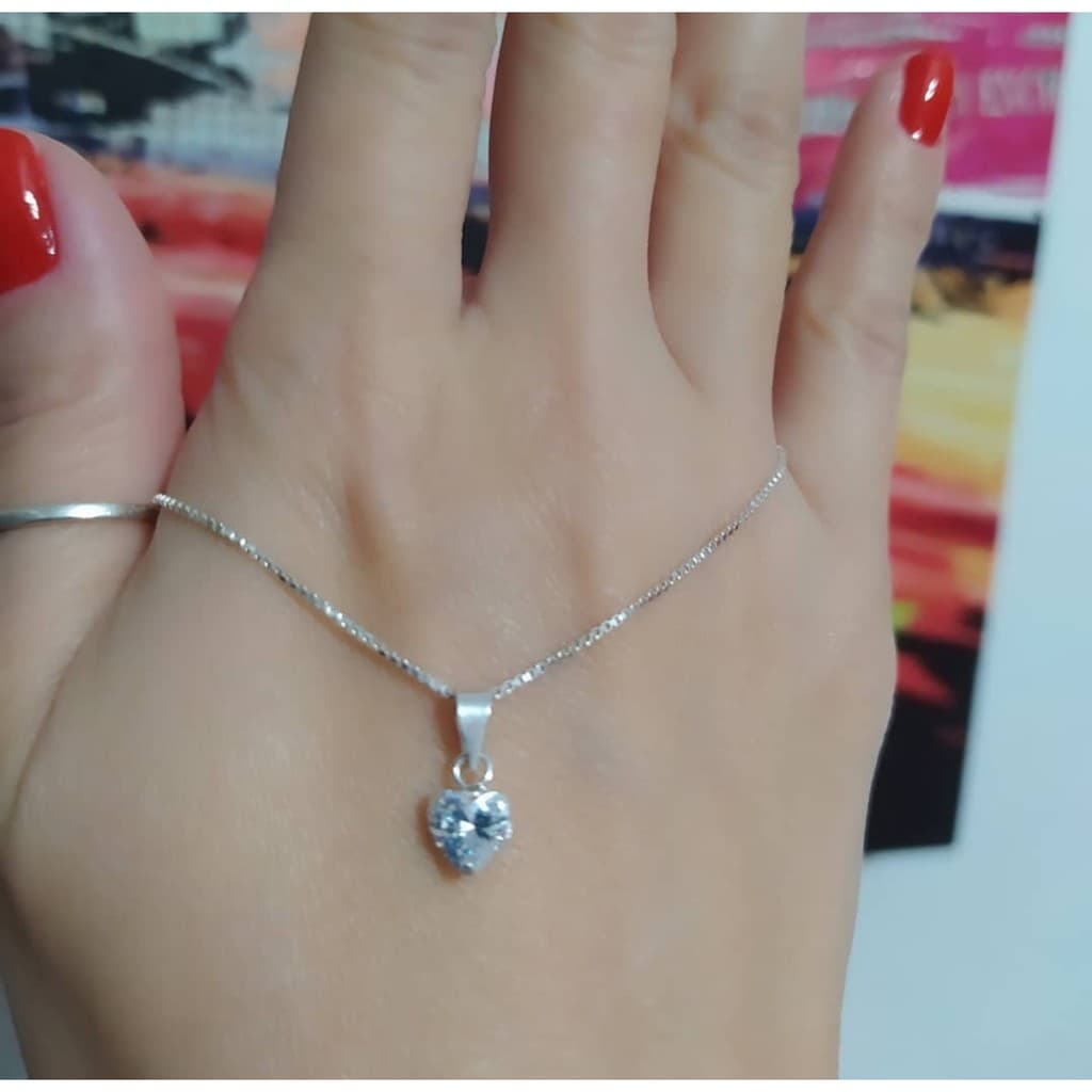 Correntinha tamanho 40cm prata legitima 925 e pingente prata pedrinha zirconia...gargantilha choker prata 925. choker