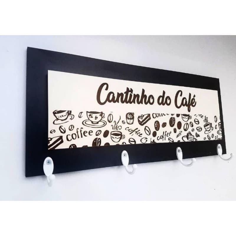 Cantinho do café suporte para xícaras feito de MDF 6mm com ganchos branco