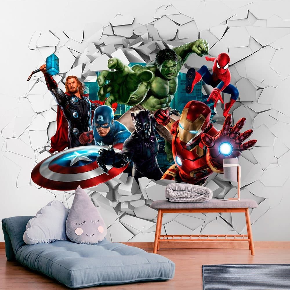 Papel de Parede Personalizado Heróis da Marvel Para Quarto Infantil Quarto Menino e Menina