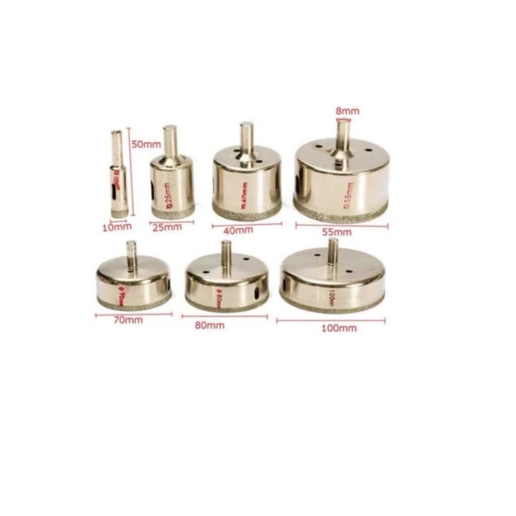 Kit 7 Jogo Serra Copo Broca Diamantada Porcelanato Vidro Ceramica Marmore 10 a 100mm  Promoção