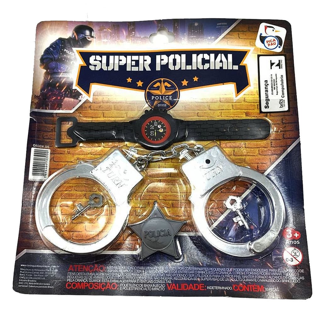 Kit Algemas Brinquedo Policial Infantil Distintivo  Plástico