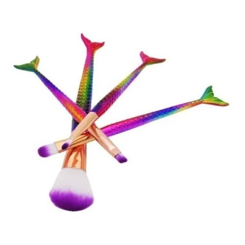 Kit Pinceis Maquiagem Pincel Unicórnio Sereia Jogo 4 Pronta