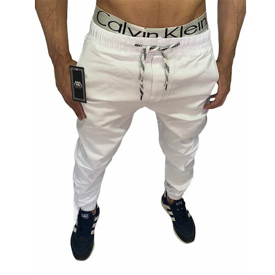 Calça Jogger Branca Off White Masculina com Punho Tendencia