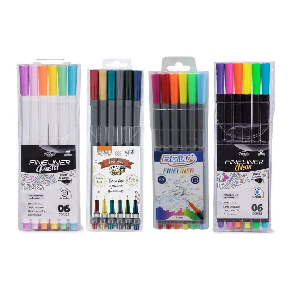 Kit 24 Canetas Fineliner Ponta de 0.4mm - Neon, Pastel, Vintage e Tradicional