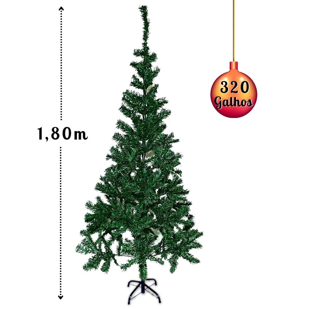 Árvore De Natal Verde Tradicional Pinheiro 1,80m Com 320 Galhos Pé De Ferro Decoração Natalina