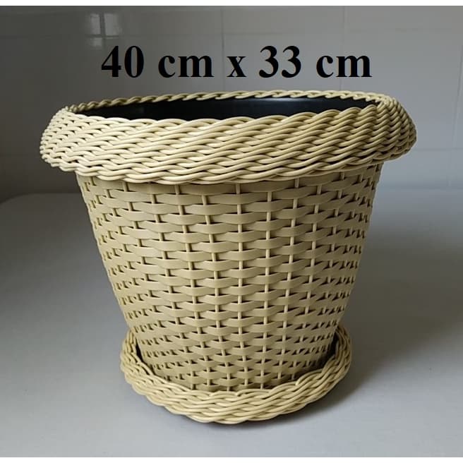 2 vaso + 2 prato n°99 grande enorme vaso para flores coqueiro jardim jardinagem piscina elegante GRANDE cor palha 40 cm x 33 cm