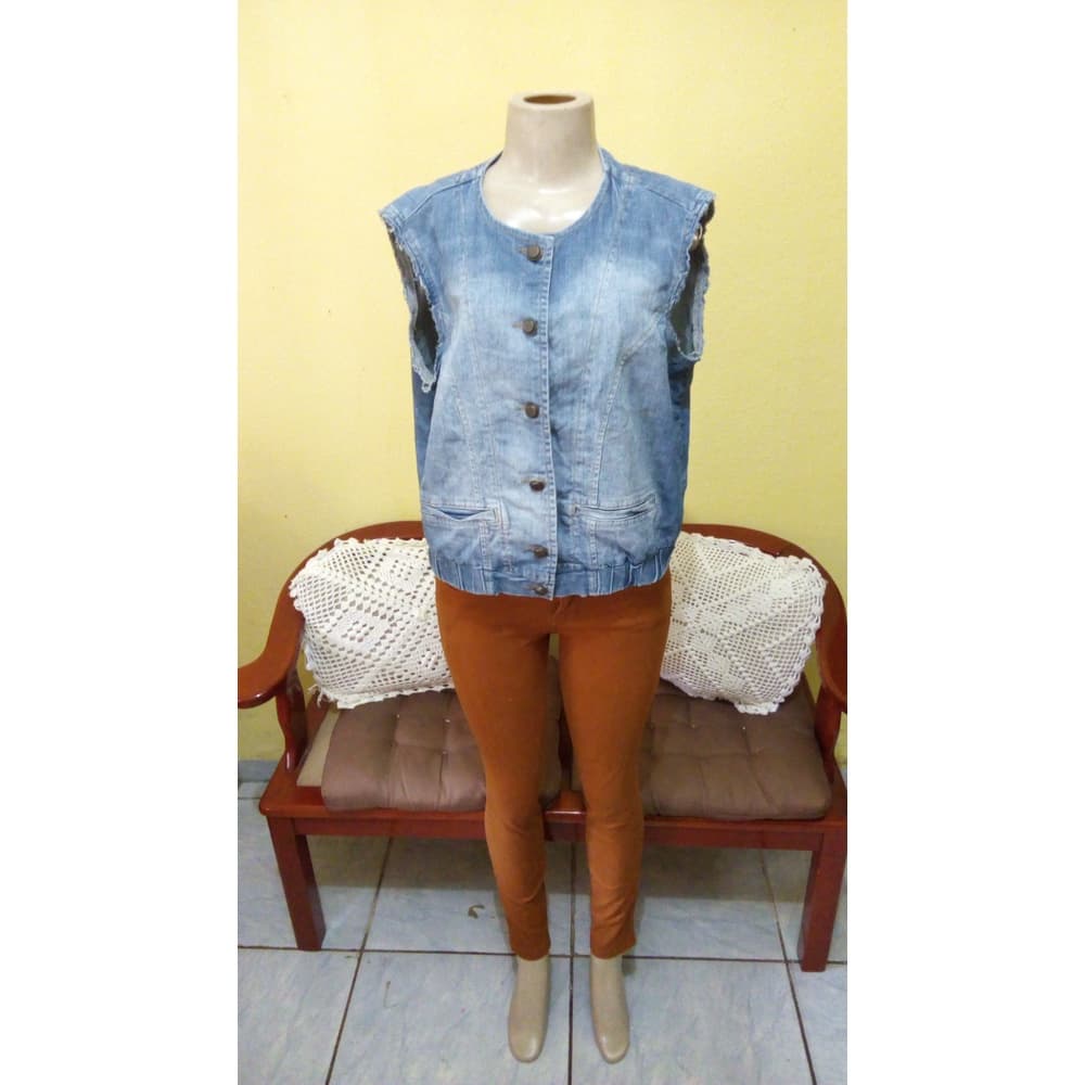 Jaqueta Colete Jeans destonado  Feminino CurtoCachecol Lenço Feminino Pashimina Xale Echarpe Grosso xadrez com franja outono/inverno 2024 - Colete Jeans Feminino Curto  Com   Sem Mangas
