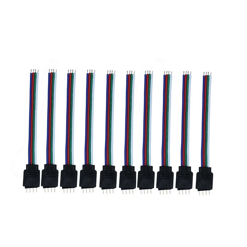 Kit 10 Conector Emenda 4 Vias Fita Led Rgb 5050 3528 Rabicho Macho