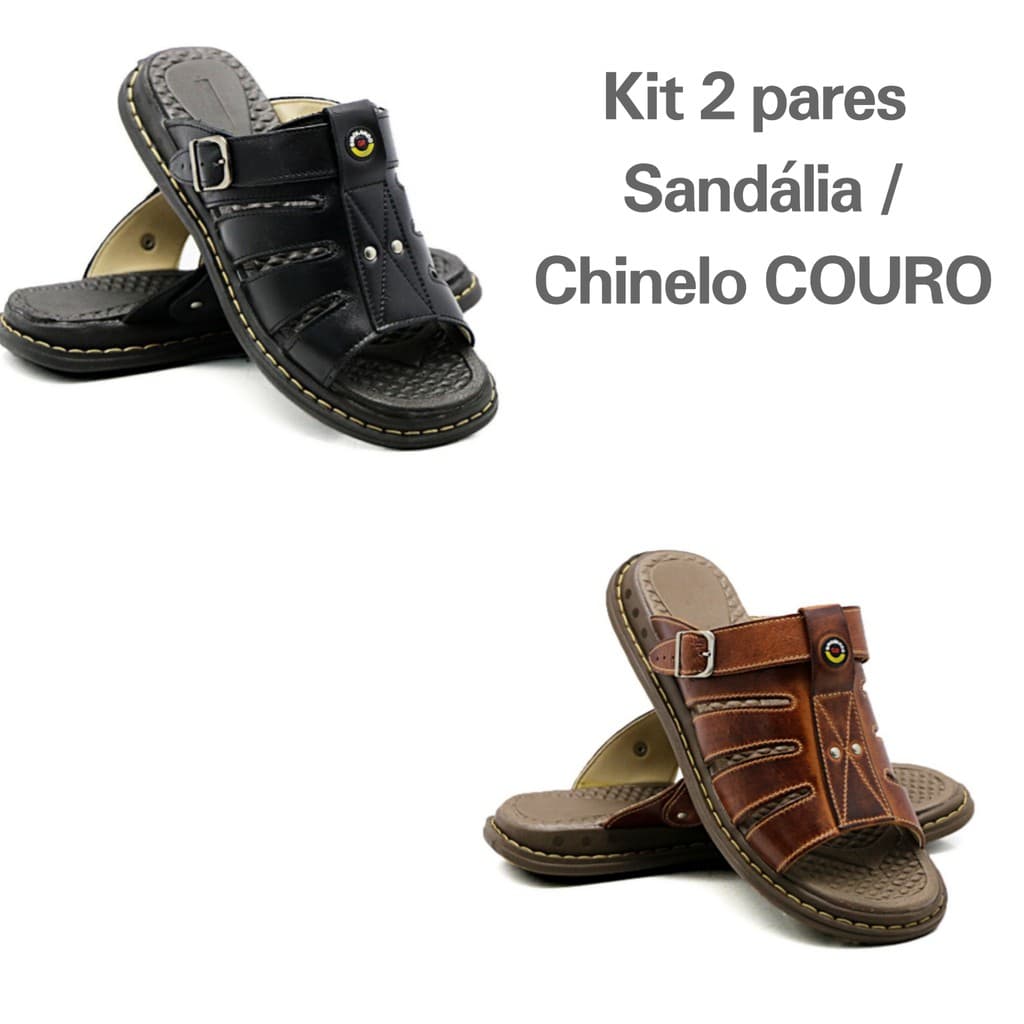 Kit Sandália Couro Masculina Chinelo Masculino Anti Stress Anatômico Confortável Oferta