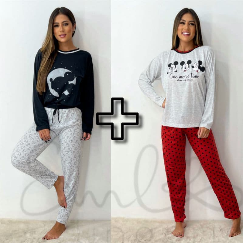 kit com 2 pijamas  manga longa adulto inverno